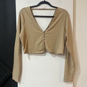 AFRM Beige Longsleeve Ribbed Cropped Button Up Top Size XL